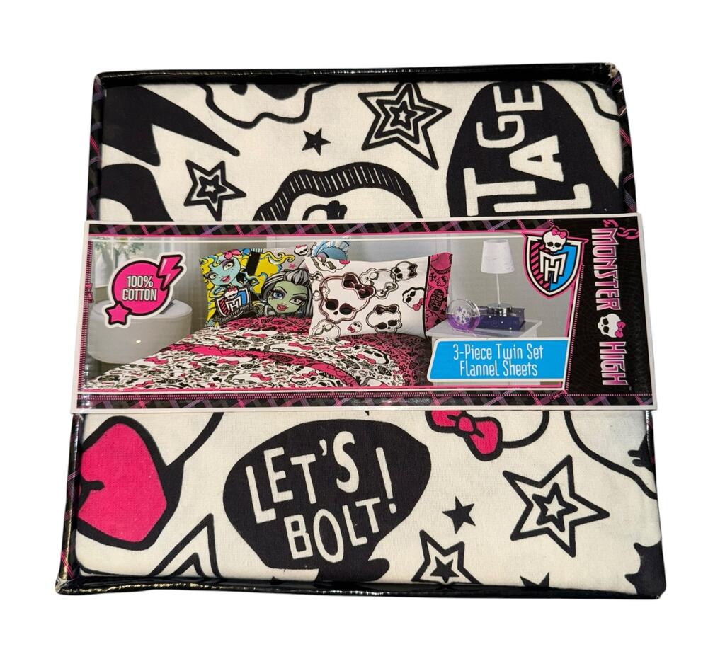 Monster High Scary Cute Twin Sheet Set - 2013 - NIP Final Exams NEW Flannel
